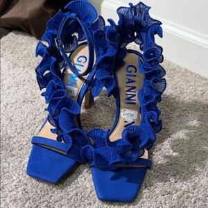 Ganni Vibrant Blue Ruffle Heels